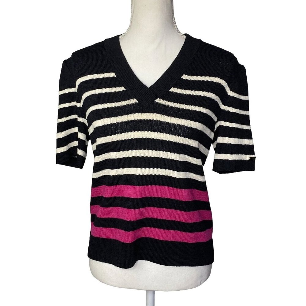 St. John Sport Women’s Knit Blouse Top Multicolored Striped Short Sleeve Size  P